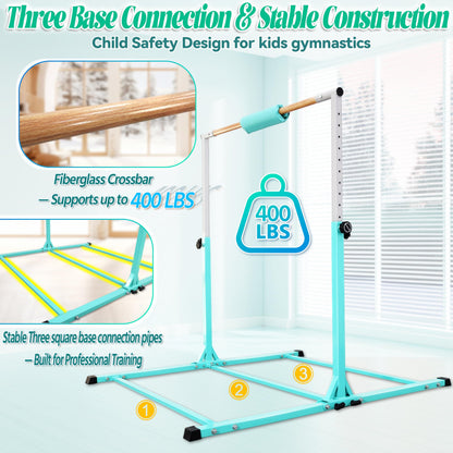 Seliyoo Foldable Kids Gymnastics Horizontal Bar for Ages 3-18, 5FT/6FT Kip Training Bar, Adjustable Height 35"-59", 400 LBS Capacity, Home Gymnastics Equipment for Kids & Teens