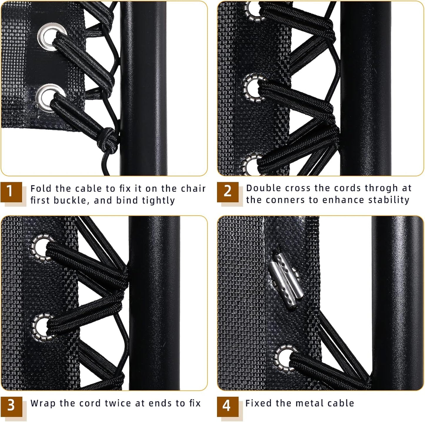4 Pack SUQ I OME Replacement Cord for Zero Gravity Chair, Universal Replacement Elastic Cords Repair Tool Kit for Sun