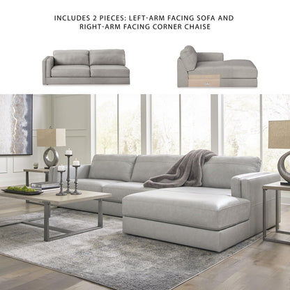 Signature Design by Ashley Amiata Modern L-Shaped Leather Match 2-Piece Sectional with Chaise, Light Gray