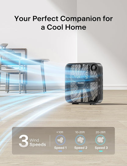 Pelonis 20 Inch Box Fan - 3 Speed Floor & Window Fan with Superior Air Throw (2295 CFM) - Lightweight & Versatile for Home or Office