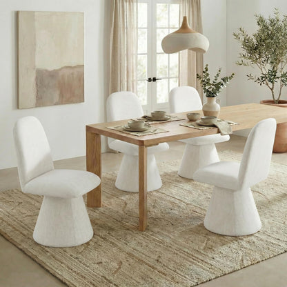 KISLOT Swivel Dining Chairs Set of 4, Modern Upholstered Dining Chair Mid Century Kitchen Chairs with Wave Shaped High Back, 360 Degree Rotating Vanity Chair for Dining Room, Bedroom, Farmhouse, Beige