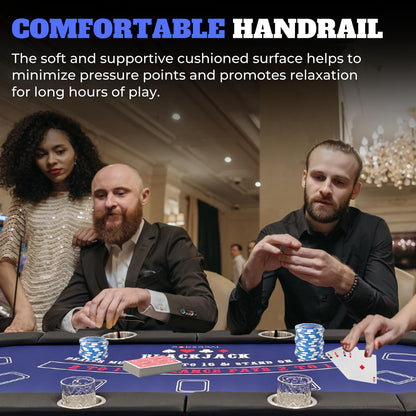 8 Player Poker Table with 2 Interchangeable Game mats, Texas Holdem and Blackjack, Collapsible Casino Table with Padded Rails and XXL Cup Holders for Wine and Whiskey Glasses, (71 in) - Burgundy