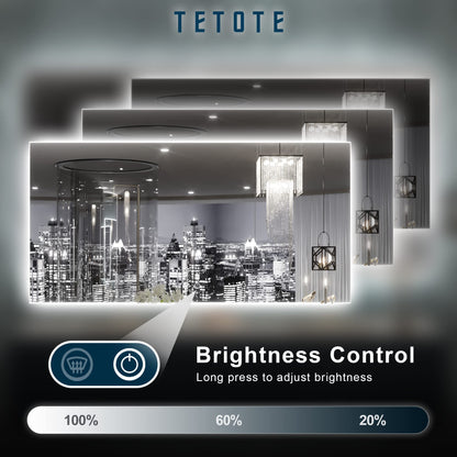 TETOTE 48 x 24 Inch LED Backlit Mirror Bathroom with Light,Anti-Fog,Dimmable,CRI90+,Makeup Vanity Mirror,Lighted Mirror(Horizontal/Vertical)