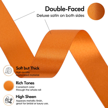 MEEDEE Orange 1 Inch Ribbon Orange Satin Ribbon Lux Double Faced Satin Ribbons by 50 Yards Polyester Wrapping Ribbons for Crafts, Wedding, Flower Bouquet, Holiday Decorating