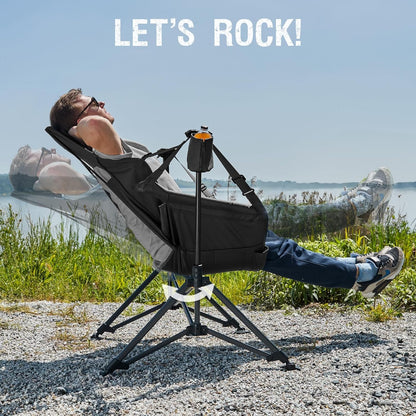 Portal Hammock Camping Chair, Portable Outdoor Swinging Chairs, Rocking Chair for Adults with Adjustable Back and Height for Lawn, Backyard, Patio, Supports 400 lbs, Mesh High Back, Black, 2 Pack