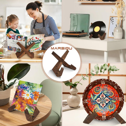 Wooden Cookbook Display Stand Holder, Adjustable and Foldable Rustic Wood Design for Kitchen Countertops and Recipes