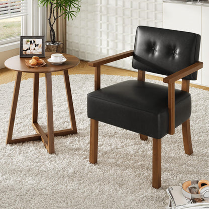 Garvee Mid-Century Accent Chair Set of 2 with Wood Frame, PU Leather Upholstered Lounge Arm Chair with Classic Button Tufting Reading Leisure Chair for Living Room, Bedroom, Balcony, Black