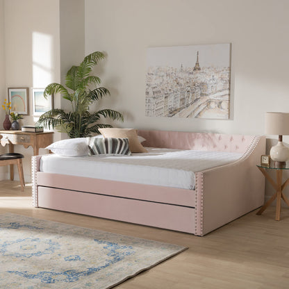 Baxton Studio Raphael Modern and Contemporary Pink Velvet Fabric Upholstered Full Size Daybed with Trundle