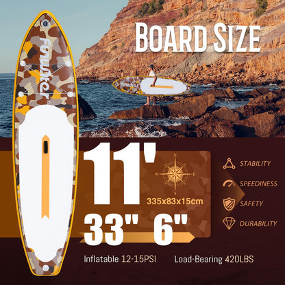 FunWater SUP Inflatable Stand Up Paddle Board Ultra-Light Inflatable Paddleboard with SUP Accessories,Fins,Adjustable Paddle, Pump,Backpack, Leash, Waterproof Phone Bag(Yellow)
