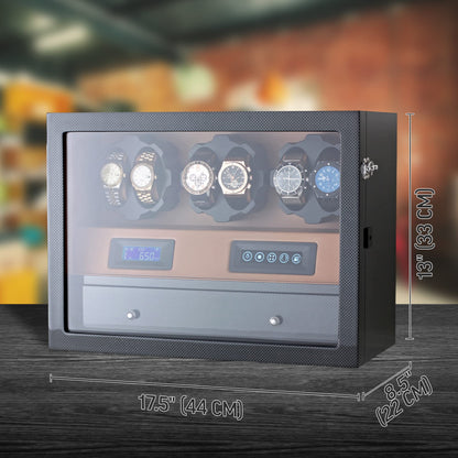 Automatic Watch Winder with 6 Storage Slots, LED Light and Automatic Motor-Stop Option