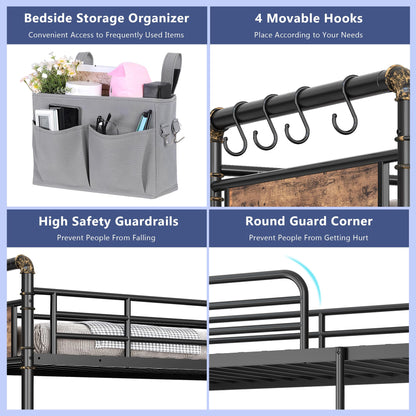 Jocoevol Metal Bunk Bed Twin Over Full, Industrial Bunkbeds Heavy Duty Bed with Safety Guard Rails and Space-Saving Design, Steel Bed for School, Bedroom (Vintage Brown)