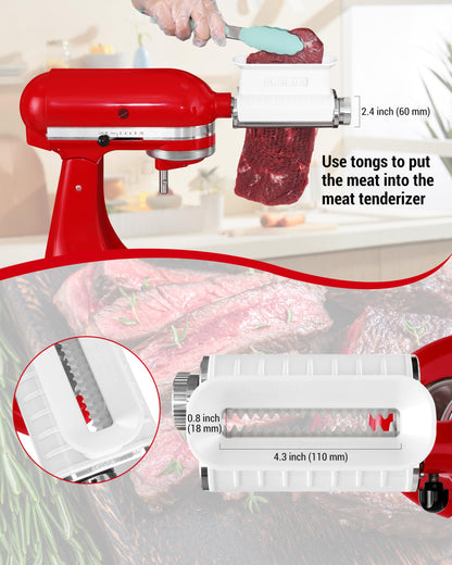 Meat Tenderizer Attachment for KitchenAid Stand Mixer, Adjustable Meat Tenderizer Machine for Beef Pork Steak, Tenderizer Tool with 3 Thickness Settings, Dishwasher Safe