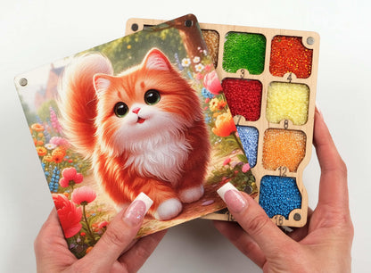 AllAboutEmbroideryUA Wooden Beads Organizer, Beads holder, Diamond painting accessories storage box, Needlework casket, bead keeper, Storage Divider Box (Cat)
