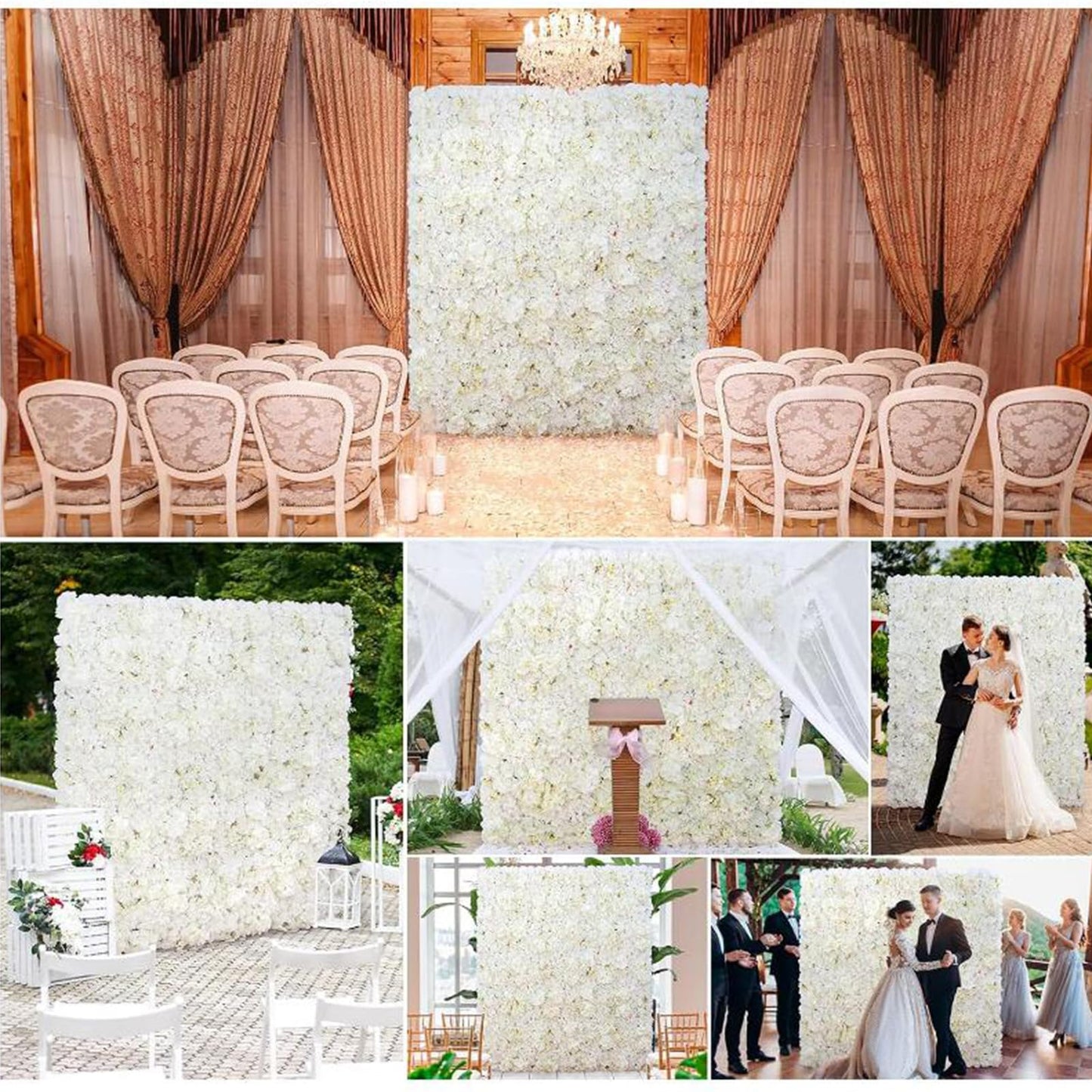 JIIPOREGJ Flower Wall Panel,Artificial Flower Wall Panels Silk Rose Panels for Wedding Party Wall Backdrop Decoration,White,12pcs
