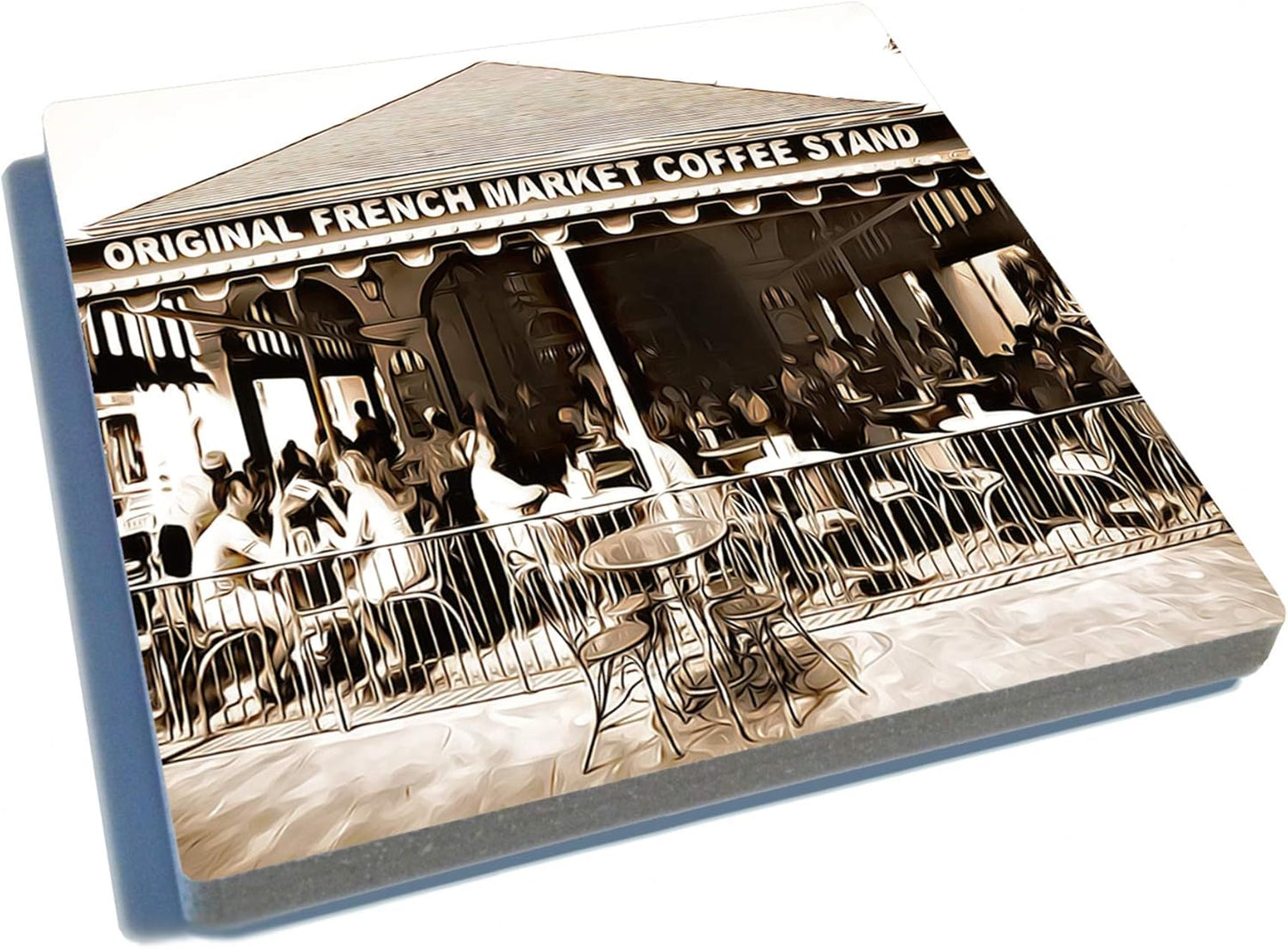 EXIT82ART - Stone Drink Coasters (Set of 4), New Orleans French Quarter, Vintage Black and White Images, Tumbled Stone,
