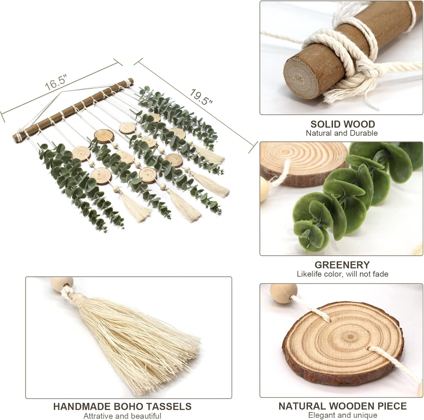 16.5 inch Artificial Eucalyptus Wall Decor Fake Greenery Leaves Stems Wall Hanging Plants on Wooden Stick Boho Rustic