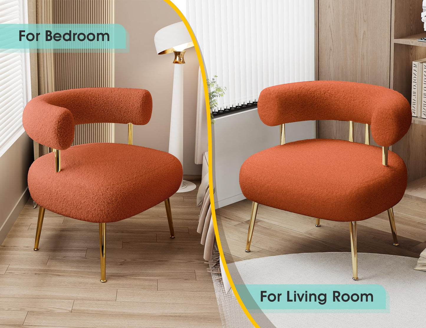 SEYNAR Mid Century Sherpa Boucle Accent Chair, Round Upholstered Barrel Arm Chair for Small Spaces, Fluffy Side Corner Sofa Chair for Living Room, Bedroom, Vanity, Office, Reading Nook(Orange)