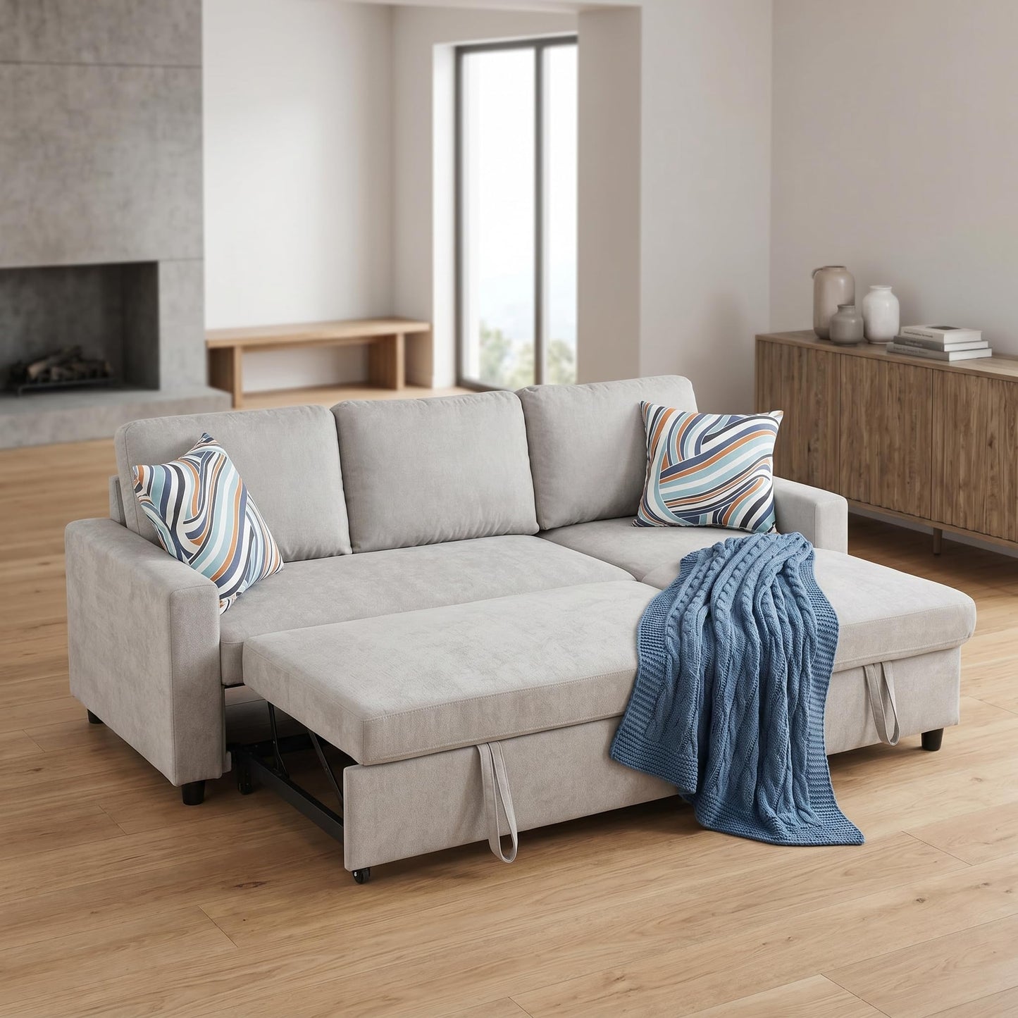 Trygoal Pull Out Couch, L Shaped Sectional Couch with Pull Out Bed, Convertible Sofa Bed with Storage Chaise, Queen Size Sleeper Sofa, Sofa Bed Couch, Sleeper Sofa with Storage, Gray