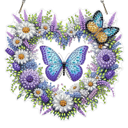 GHHKUD Butterfly Diamond Art Hanging Kits for Adults, DIY Double Sided Diamond Painting Hanging Heart, Special Shaped Acrylic Ornaments Pendants for Window Home Garden Wall