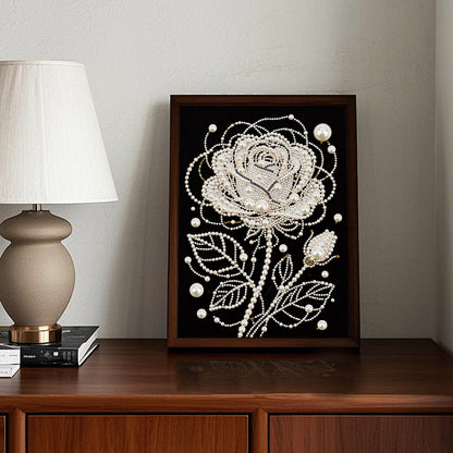 WSLWXSHM Pearl Diamond Painting Kits for Adults Rose Flower, 5D Special Shape Diamond Art Kits for Beginners, Crystal Rhinestones Diamond Painting for Home Wall Decoration Gift 12×16inch/30×40cm
