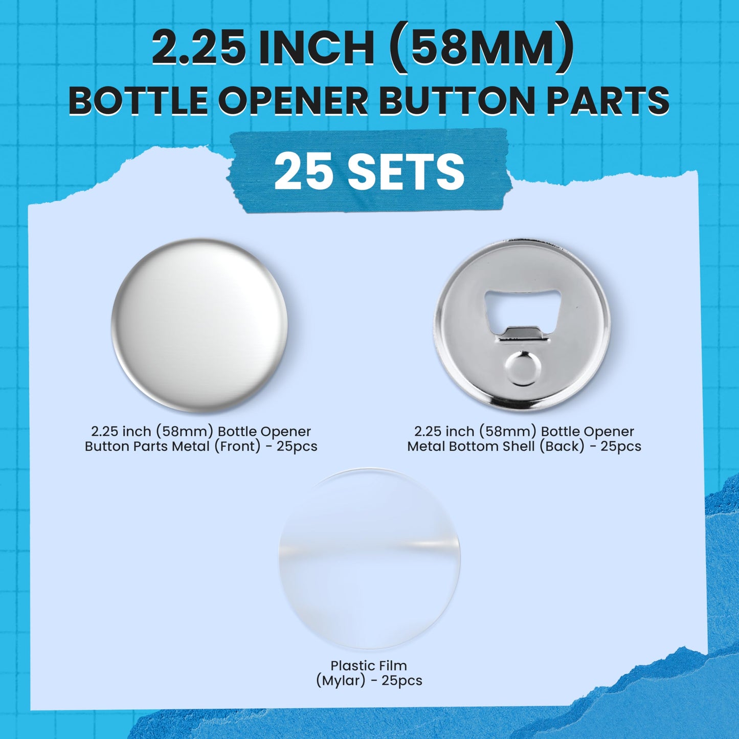 Nice2Have 25 Sets of Bottle Opener Buttons 2.25 inch (58mm) - Button Maker Supplies for Button Maker Machine