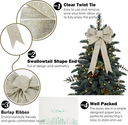 Regine Switzerland 13-Inch Burlap Wired Ribbon Bow - Rustic Christmas Tree Topper & Gift Decoration