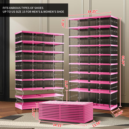 CIMLORD 9 Tier 18-36 PairsFoldable Shoe Rack for Closet Entryway,9-Tier Foldable Shoe Rack for Closet Entryway 18-36Pairs, Stackable Clear Shoe Storage Boxes Organizer with Door Plastic Shoe Cabinet