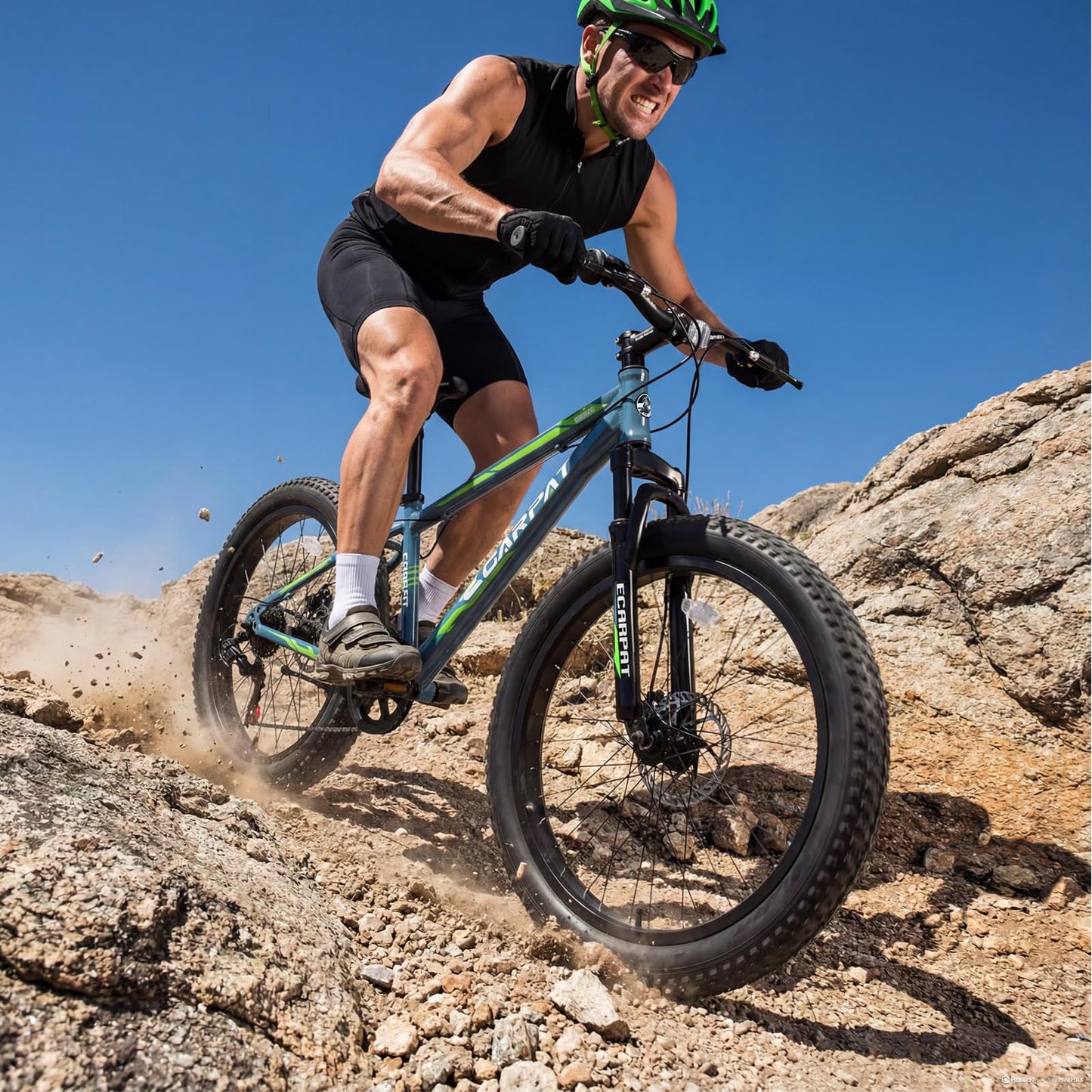 24 Inch Fat Tire Bike Adult/Youth Full Shimano 7 Speeds Mountain Bike, Dual Disc Brake, High-Carbon Steel Frame, Front Suspension, Mountain Trail Bike, Urban Commuter City Bicycle (BlUE, 24inch)