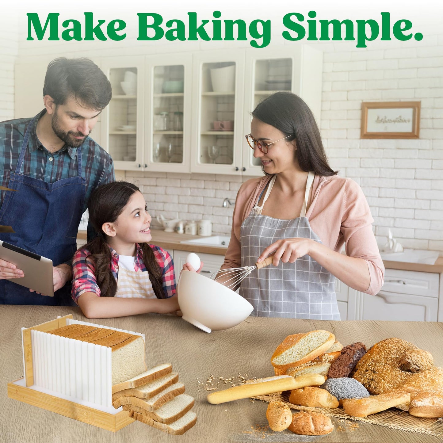Upgraded Bread Slicer for Homemade Bread, 3 Adjustable Loaf Widths and 3 Slice Thicknesses, Compact and Foldable Loaf Slicer with Crumb Tray
