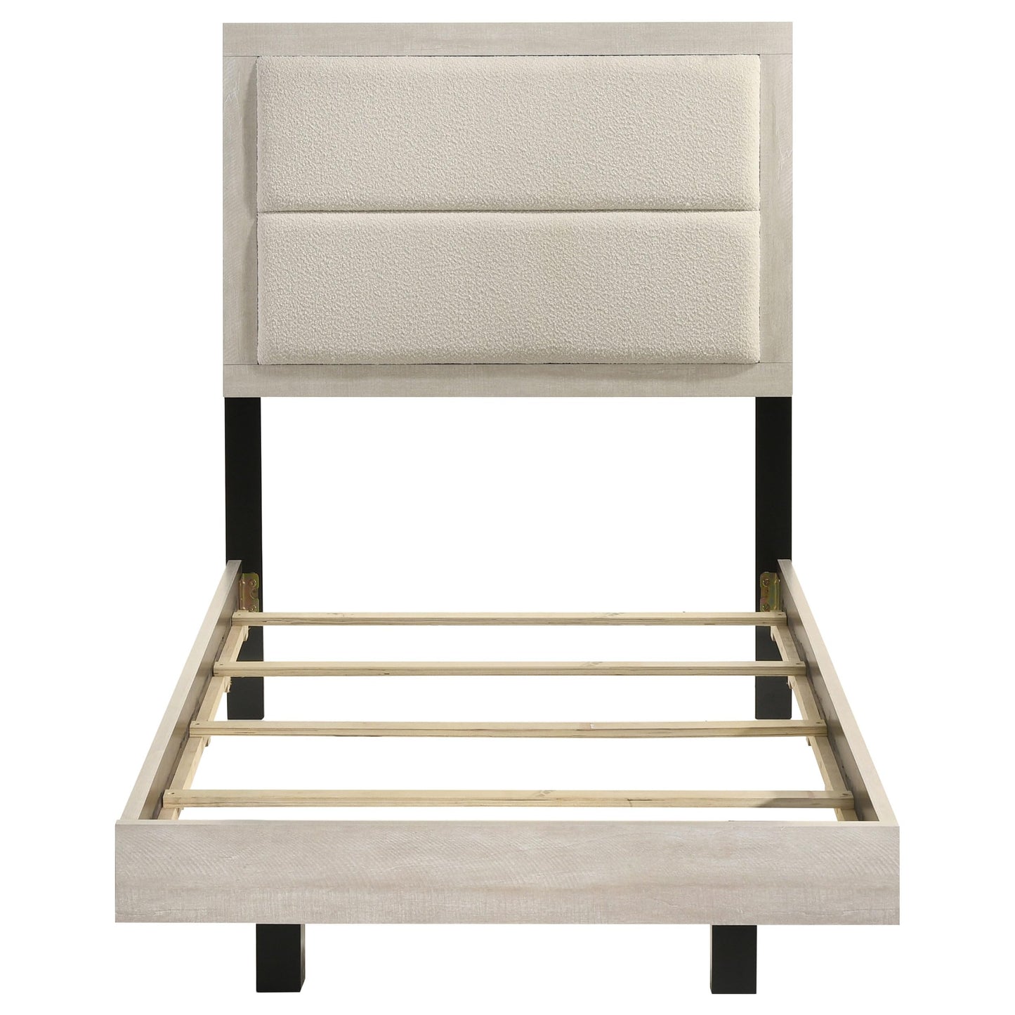 Coaster Home Furnishings - Trenton - Wood - Twin Panel Bed with Floating Design, Upholstered Headboard and Black Legs - Bedroom - Rustic Cream - 225061T