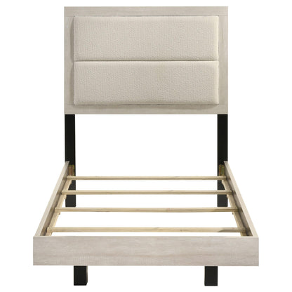 Coaster Home Furnishings - Trenton - Wood - Twin Panel Bed with Floating Design, Upholstered Headboard and Black Legs - Bedroom - Rustic Cream - 225061T