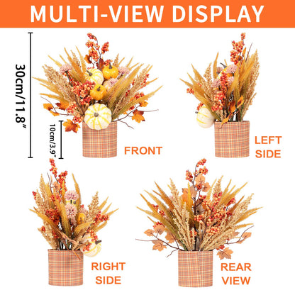 SY Super Bang Fall Decor, 12" Artificial Yellow/White Pumpkin Berry Maple Tree Table Decorations, for Autumn Halloween Thanksgiving Home Farmhouse Harvest Holiday Party Centerpieces Decor.