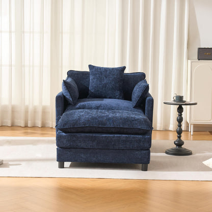 KEIKI Oversized Armchair with Ottoman, Chenille Upholstered Sofa Bed, Wide Accent Chair, Perfect for Living Room, Bedroom, Apartment, Blue
