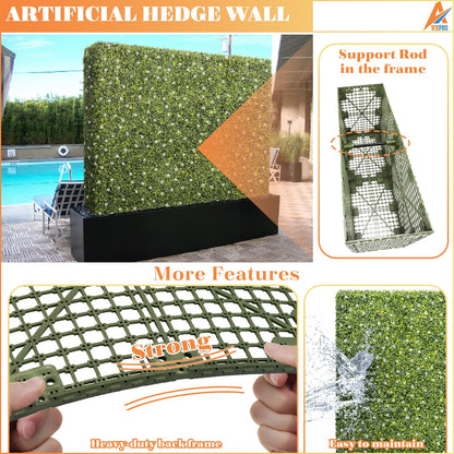 AwnPro 36Wx54Hx12D inches Artificial Boxwood Hedge Wall | Artificial Plant Waterproof Durable Partition Wall | Partition Privacy Panel | Garden Office Partition Wall | (White Flower Decoration)