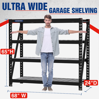 WORKPRO Garage Shelving, 68"W x 24"D x 65"H, 7200 LBS Load, Heavy Duty Metal Shelves for Storage, Industrial Shelving Storage Rack for Warehouse Kitchen Shop Basement, Black, Pack of 1