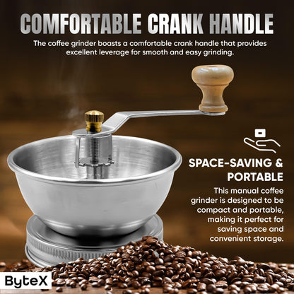Stainless Steel Coffee Grinder Lid Attachment for Regular Mouth Mason Jars - Manual Crank Burr Grinder for Fresh Coffee, Ideal for Camping, Home Barista, Rust Proof Ceramic Mechanism (Wide)