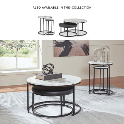 Signature Design by Ashley Jusmour Modern Nesting Table Set with Faux Leather Upholstered Ottoman, Set of 4, Black & White