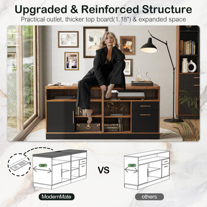 ModernMate Lateral File Cabinet with Lock,Home Office Furniture Storage Cabinet w/2 Drawers for A4 / Letter Documents, Wide Credenza w/Built-in Power Outlet, Fashion TV Stand Organizer Black Walnut