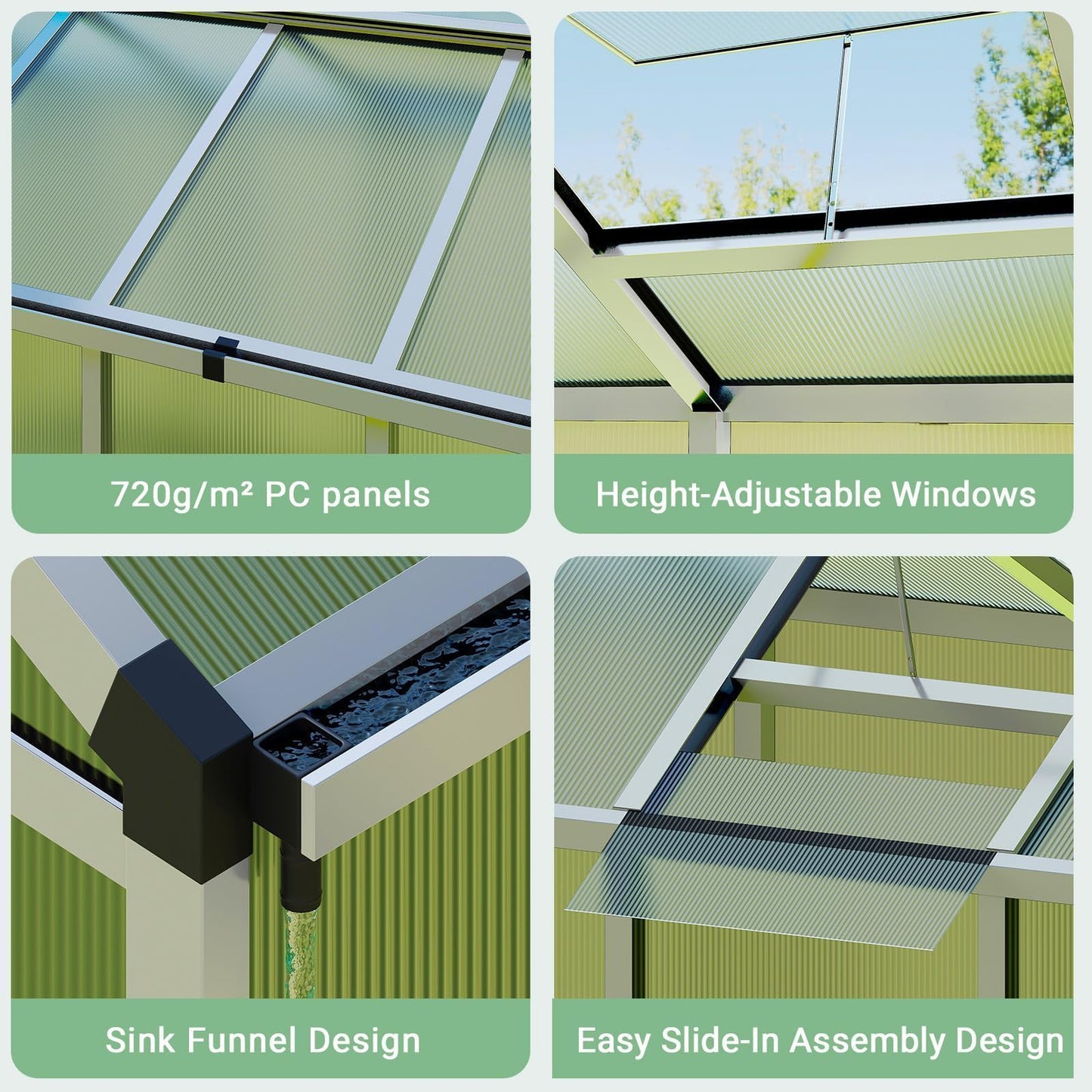 6x10 ft Outdoor Polycarbonate Greenhouse, Durable Aluminum Frame with Lockable Door, Adjustable Roof Vent, Ideal for Backyard, Patio, or Garden, All-Weather Green Houses for Outside Plant Growing