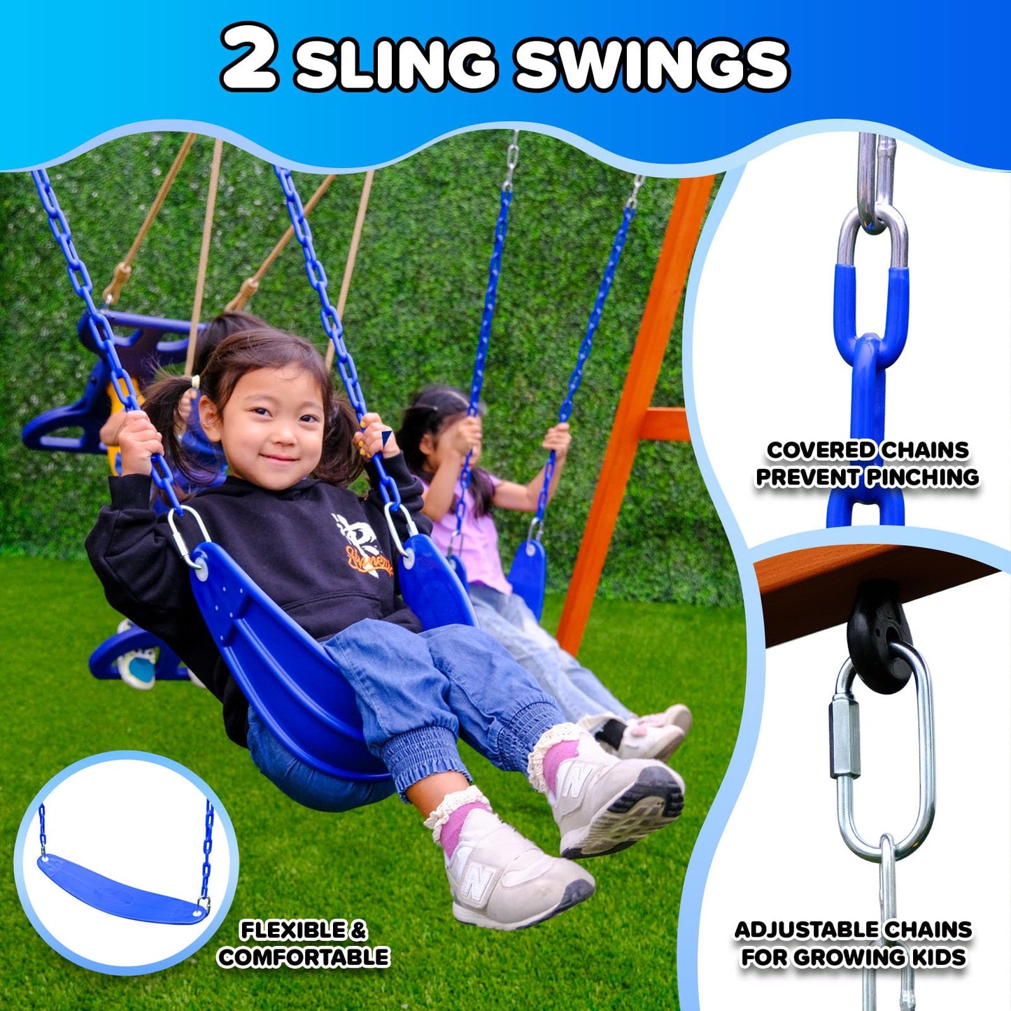 Sportspower Madison Cedar Wooden Swing Set: 2 Height Adjustable Swings and 2 Person Roman Glider Swing, Backyard Outdoor Playset for Kids