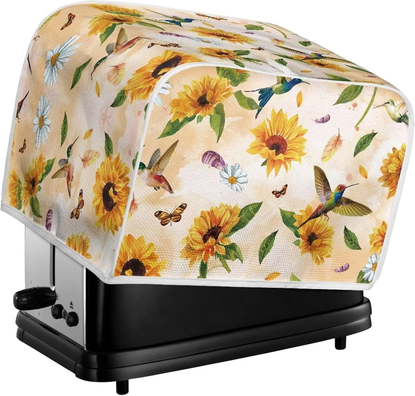 Hummingbird Sunflower Print 4 Slice Toaster Covers, Daisy Butterfly Print Kitchen Appliance Dustproof Cover