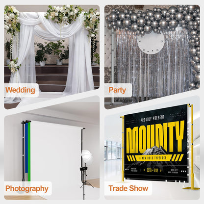 GLOSHOOTING Heavy Duty Backdrop Stand 10x10ft, Three Crossbar Pipe and Drape Backdrop Stand Kit, Adjustable Metal Frame, Background Stand for Wedding Birthday Party Decorations-Black