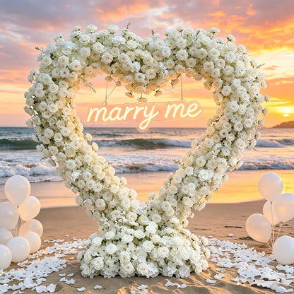 6.56×6.56ft Heart-Shaped Artificial Flower Arch Backdrop with Fabric Base, Floral Decor for Wedding Arch, Ideal for Birthday Banquets & Outdoor Party Scene Decoration (White, Arch Frame Not Included)