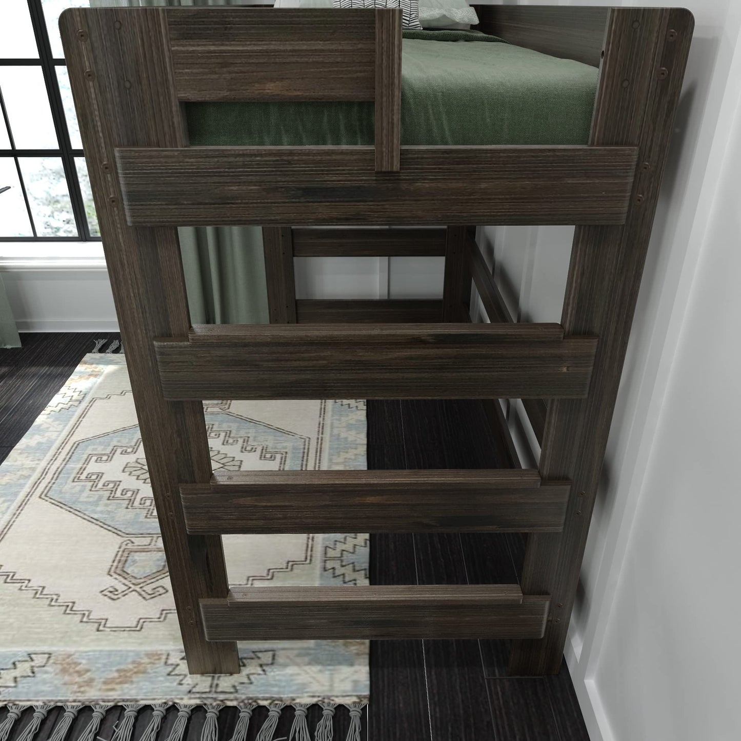 Max & Lily Modern Farmhouse High Loft Bed, Twin Bed Frame For Kids, Barnwood Brown