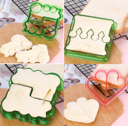 4-Piece Fun Sandwich Cutters Set – Heart, Car, Train, Crown Shapes | BPA-Free Plastic Bread Molds for Kids & Adults | Creative Lunchbox Tools