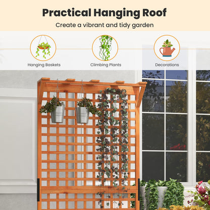 Giantex 2 Pcs Raised Garden Bed with Trellis & Roof, 72.5" Wooden Garden Bed, High Trellis for Plant Flower Climbing Pot Hanging, Indoor & Outdoor Planter Box for Yard, Garden, Balcony