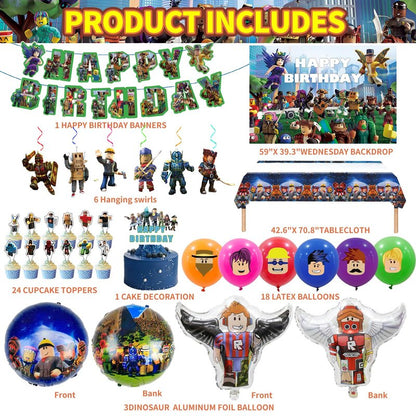 Birthday Party Decorations - Theme Children's Party Supplies Included Happy Birthday Banner, Backdrop, Hanging Swirls, Tablecloth, Cupcake Cake Toppers, Latex Balloons and Foil Balloons