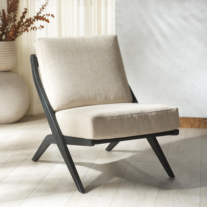 SAFAVIEH Couture Collection Nicki Scandinavian Sand/Black Boucle Solid Wood Accent Chair