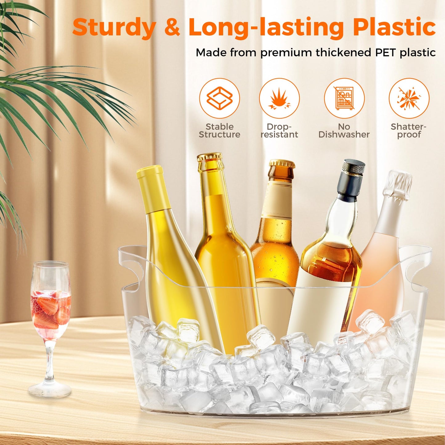 Acrylic Champagne Bucket Set of 2, Ice Bucket for Parties6.5L Large Party Ice Bucket with Ice Scoop & Bottle Opener – Clear Drink Tub for Wedding, Bar, Pool Party, Beer & Wine Chilling