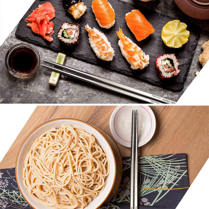 Titanium Chopsticks with Case, XBD Gears 2 Pairs of 9 Inches Square Chopstick Set Dishwasher Safe Reusable for Home & Travel (2-Pair Chopsticks)